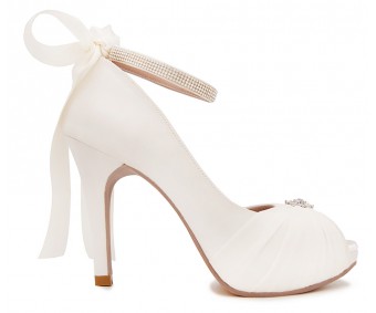* Audrey Ivory White Satin Chiffon Buckle Wedding Shoes