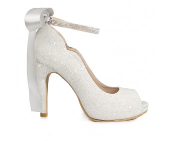 * Freya Silver Glitter Back Bow Wedding Shoes